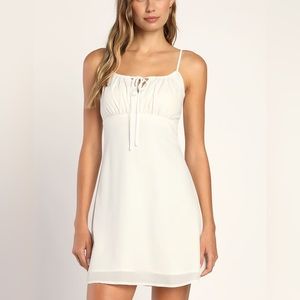 Lulus Daisy Days White Empire Waist A-Line Mini Dress